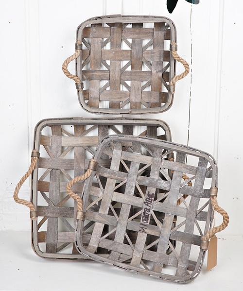 M10202ABC S/3 Tobacco Basket w.jute handlesGray WashSqua