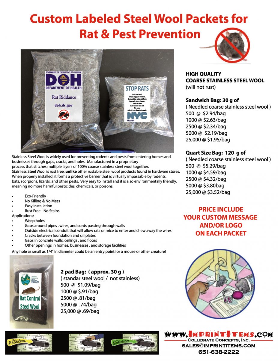 Steel Wool Packets for Rat, Rodent, Mouse & Pest Control with Custom