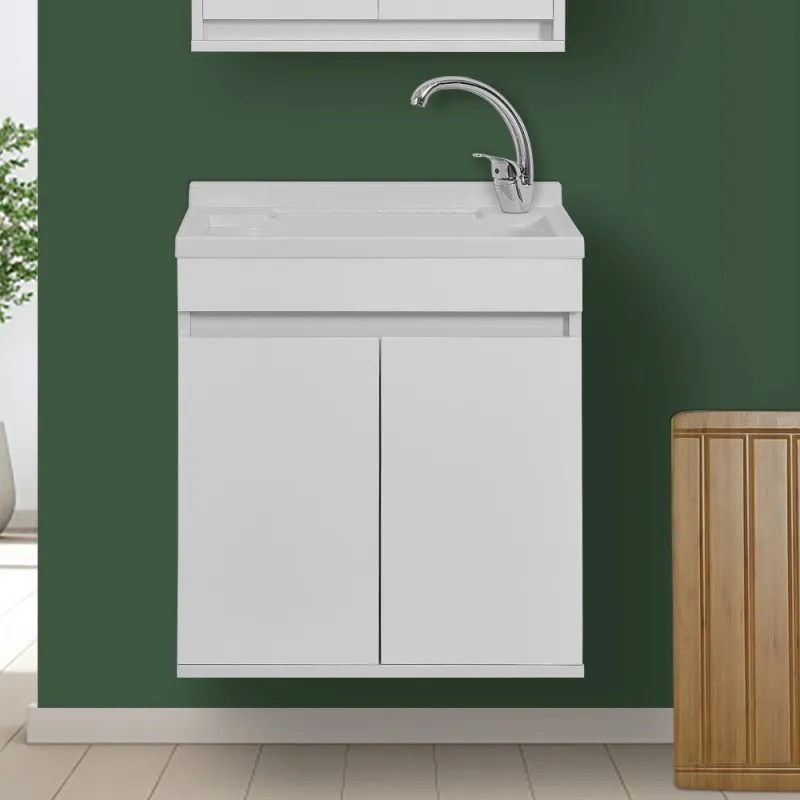 Lavatoio Sospeso 60 cm con Mobile 2 Ante Asse e Vasca Bianco Lucido eBay