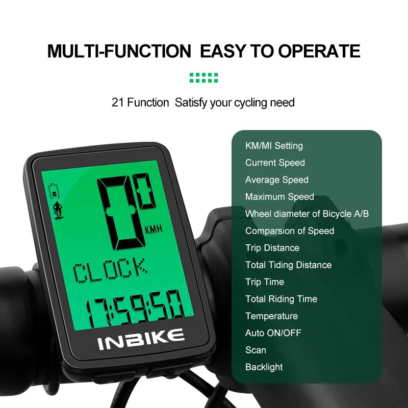 INBIKE Wireless Bike Computer with Cadence Sensor Multifunctional