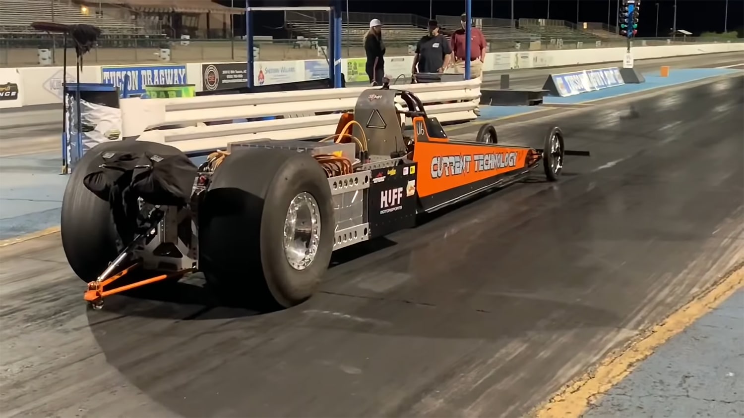 Steve Huff's allelectric dragster sets the speed record for 1/4 mile