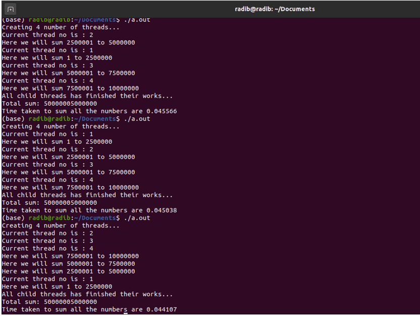 Sum of an array using Multithreading in C/C++