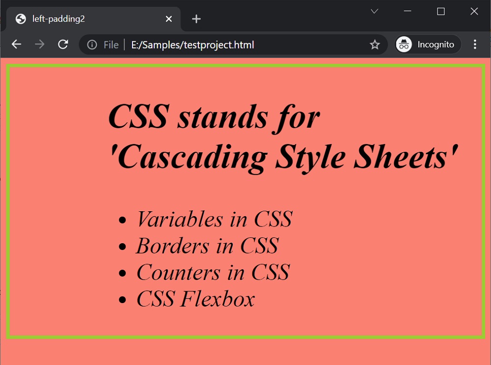 CSS paddingleft Property