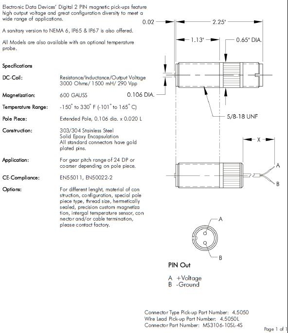 Electronic Data Devices EDD 4.5015U pickup探杆 EDD800 EDD液体