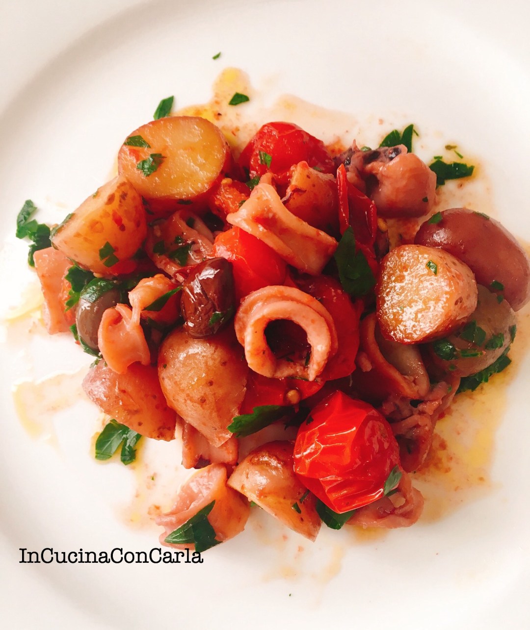 Calamari patate e pomodorini - InCucinaConCarla