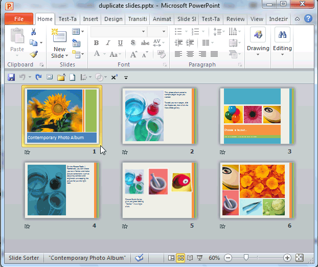 Duplicate Slides in PowerPoint 2010 for Windows
