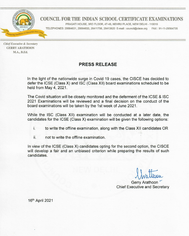 ICSE Board Exam 2021 Exam Optional. Here is an Important Update That