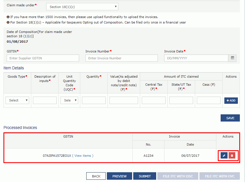 GST Form ITC01 Claiming Input Tax Credit IndiaFilings