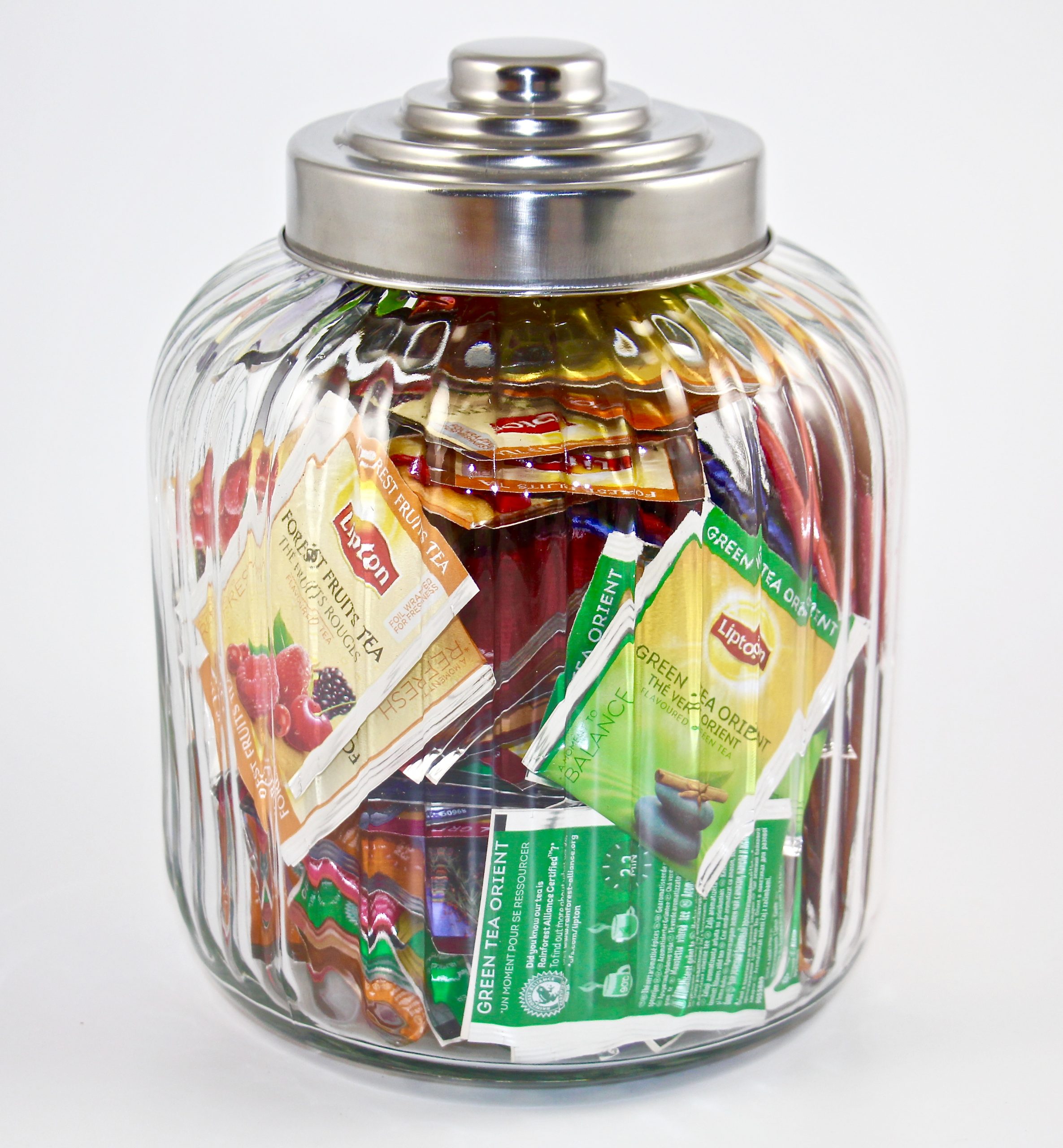 Lipton Large Designer Ribbed Glass Jar Filled with 120 Lipton tea bags