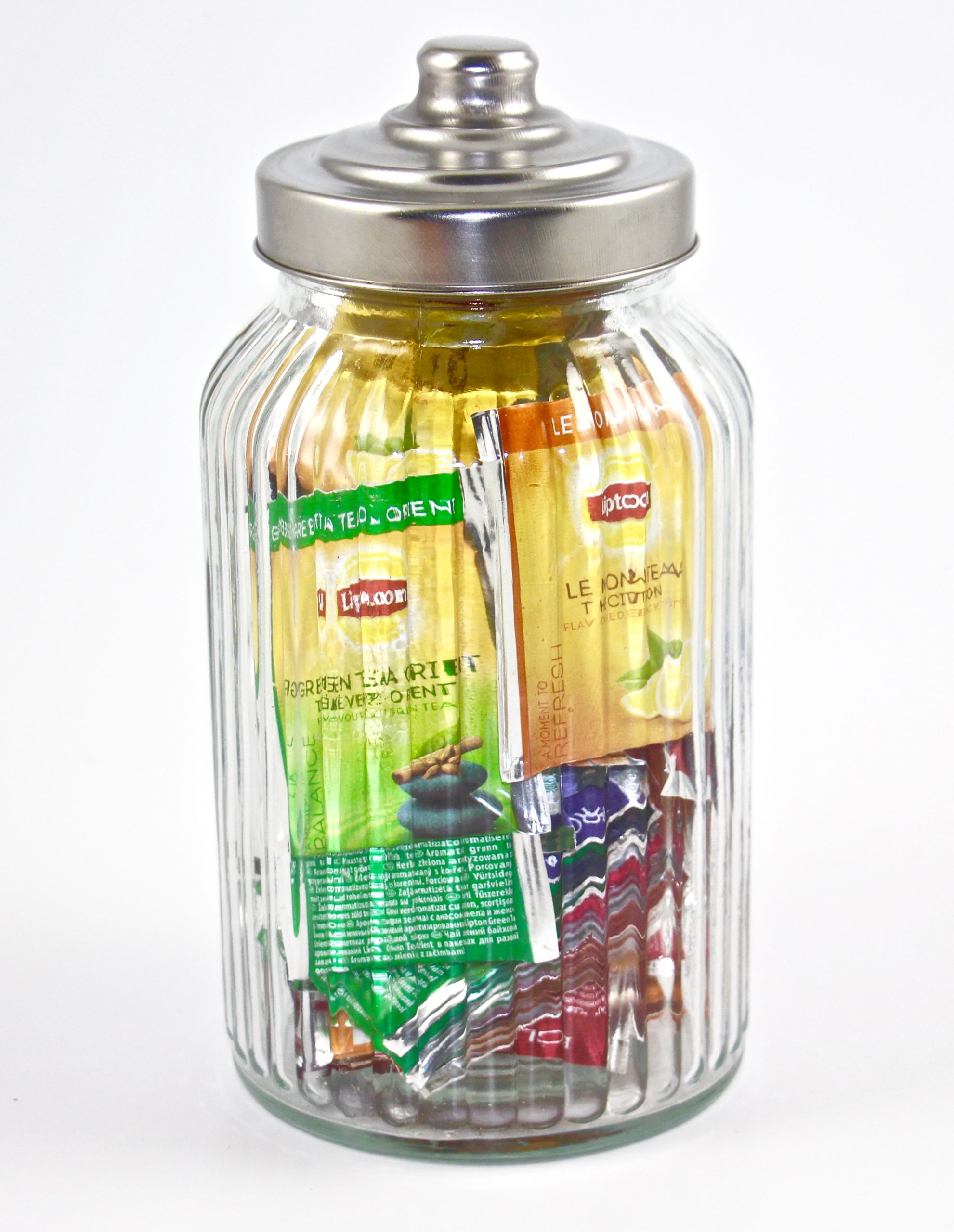 Lipton Medium Designer Ribbed Glass Jar Filled with 45 Lipton tea bags, Caddy The Indian Tea