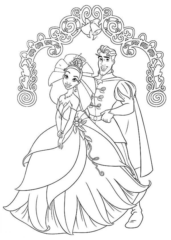 Coloring Pages Prince Naveen And Princess Tiana Wedding In The Frog