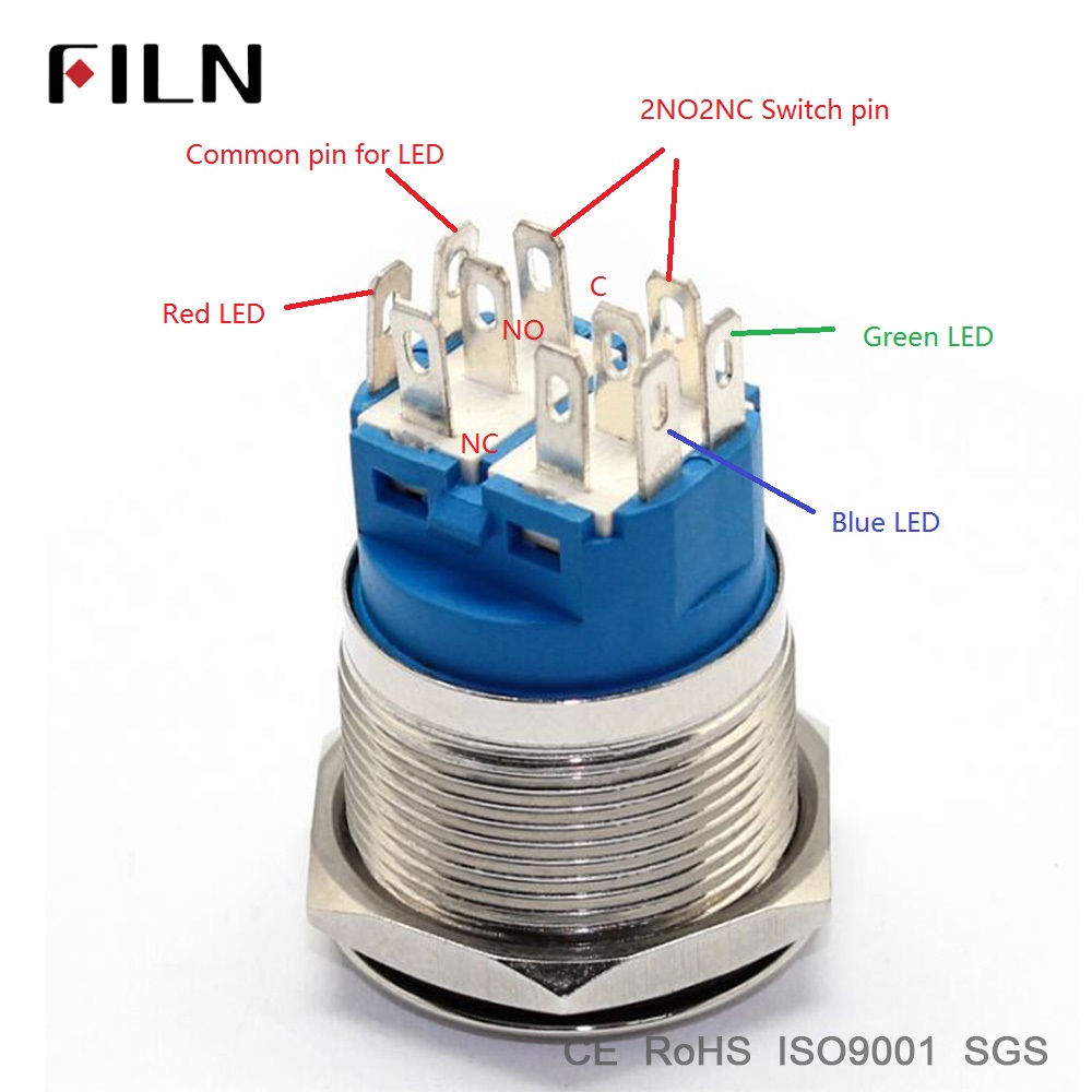 RGB LED triple LED illuminated push button switch in 2NO2NC