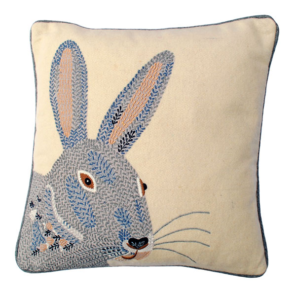 Embroidered Rabbit Cushion from Indigo and Rose