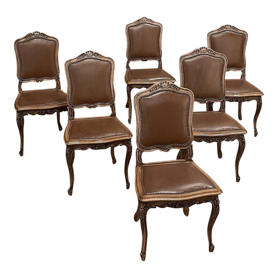 Set of Six Antique French Louis XIV Walnut Dining Chairs