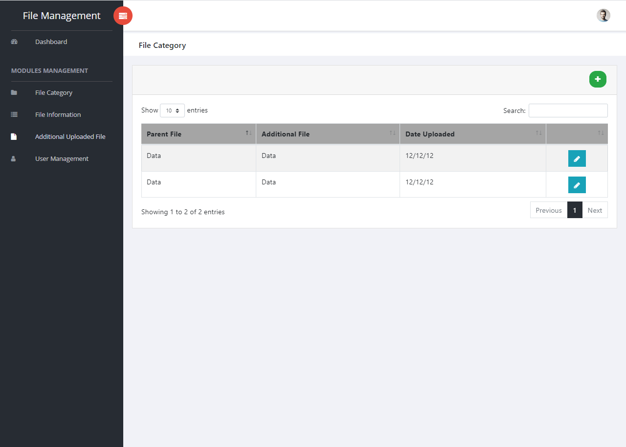 File Management System User Interface in Bootstrap and PHP