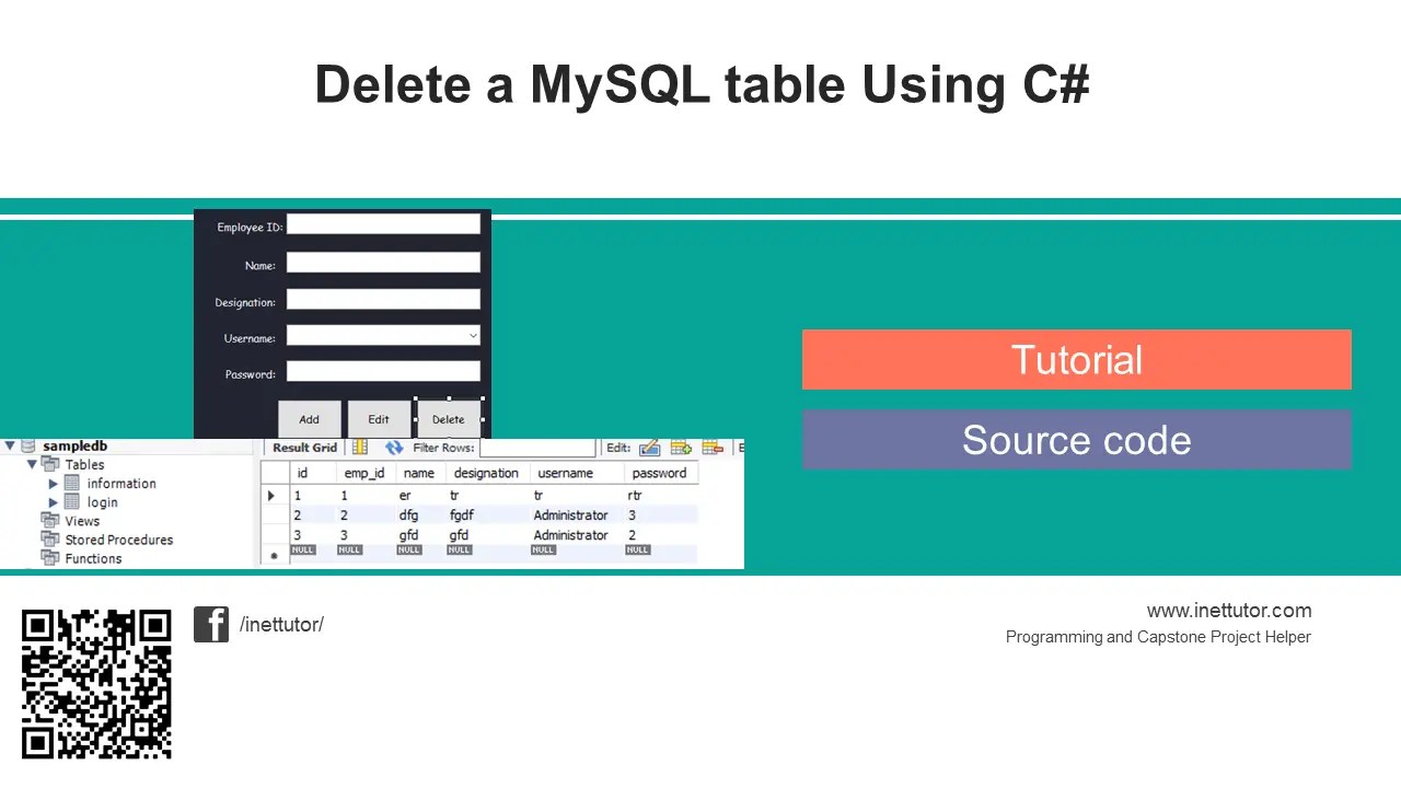 Delete a MySQL table Using C Tutorial and Source code