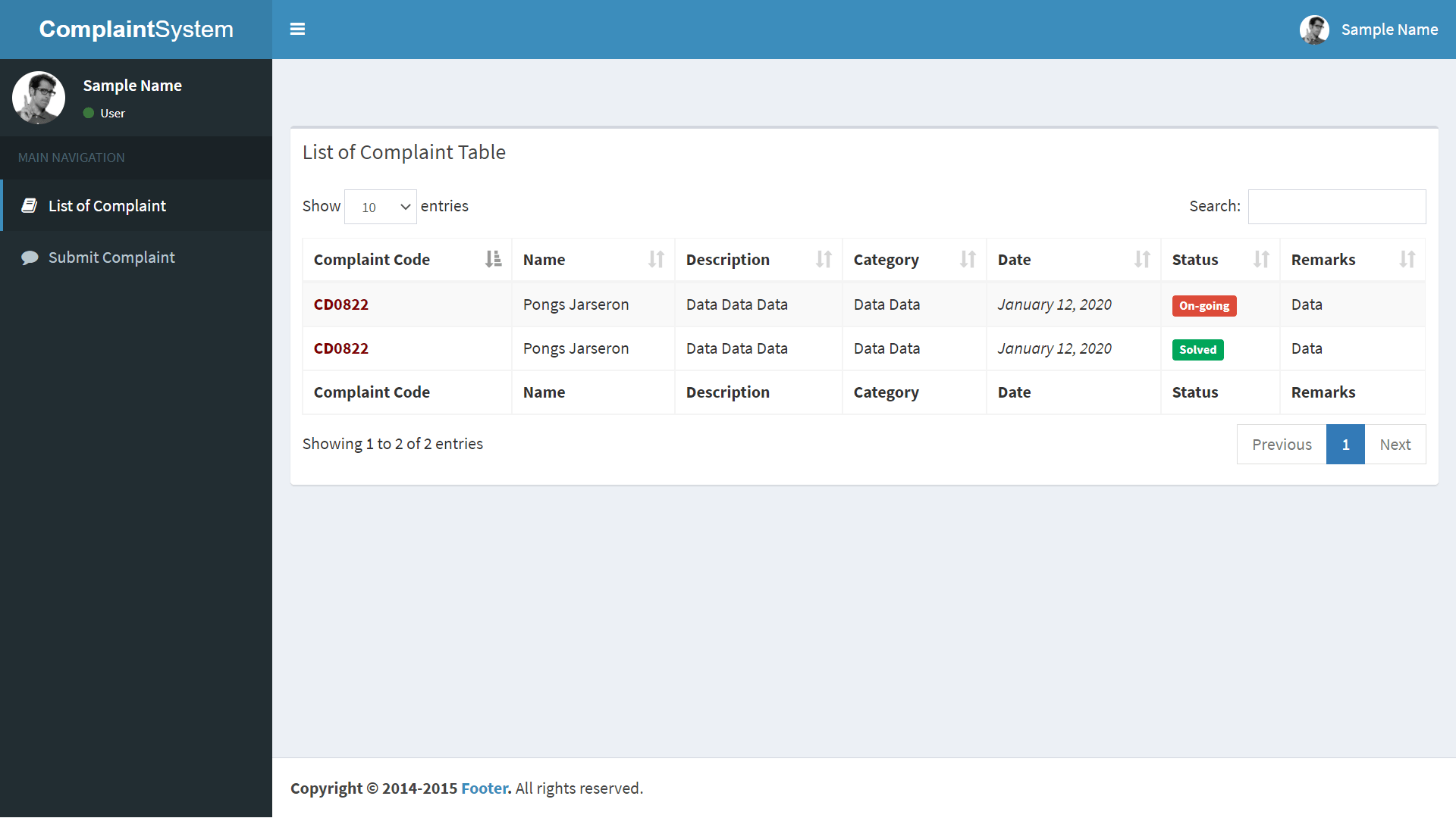 Complaint Management System Free Template in PHP and Bootstrap