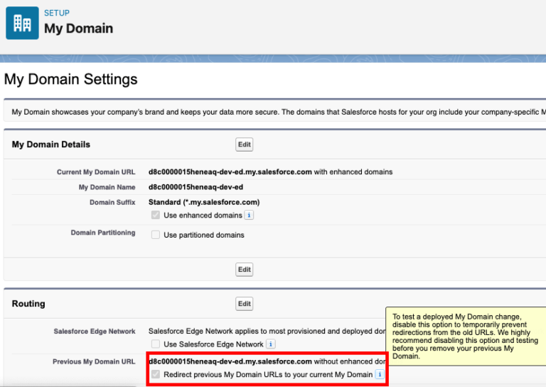 How to disable the redirection after enabling Enhanced Domain in