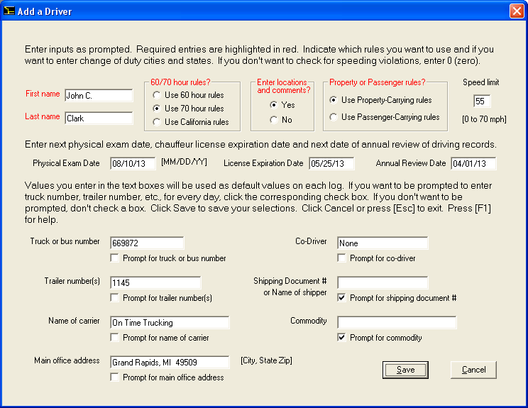 LogMate Add a Driver