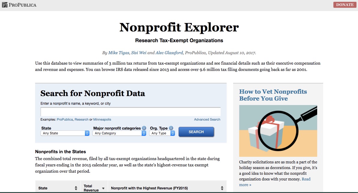 ProPublica's "NonProfit Explorer" Database Updated with Full Text From(07)