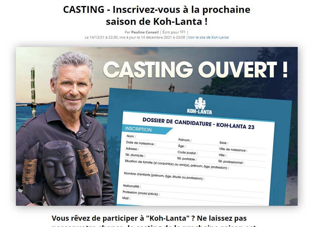 koh lanta 2023 candidats Casting De Koh Lanta Ouvert Jusqu'au 31 Janvier 2022 | Le Blog Des Candidats … Ou Pas !