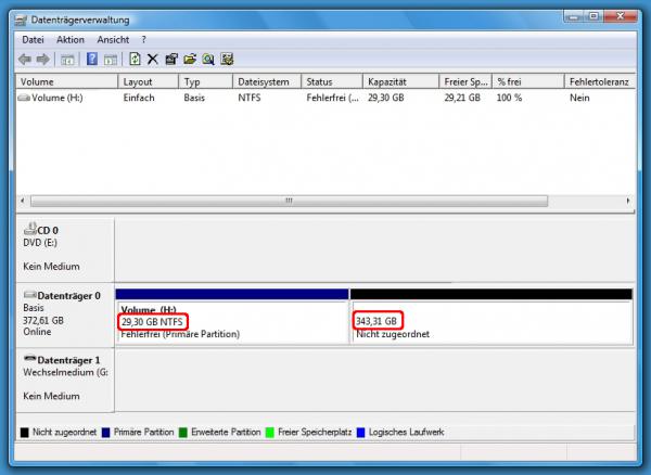 Festplatte partitionieren unter Windows Vista