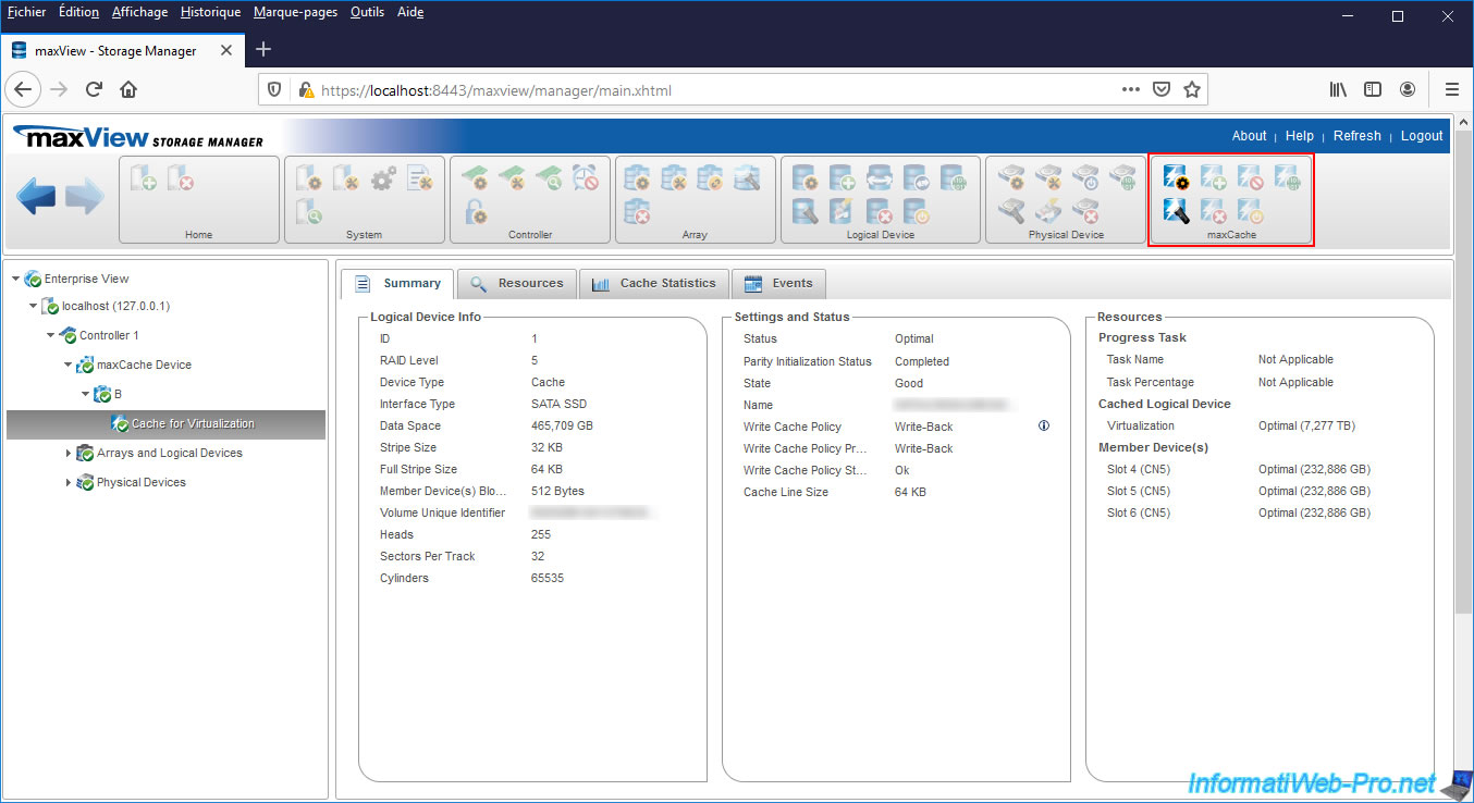 Presentation of the Microsemi Adaptec maxView Storage Manager v3 web interface RAID