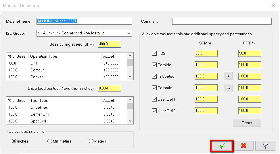 Editing Material Library Mastercam InHouse Solutions