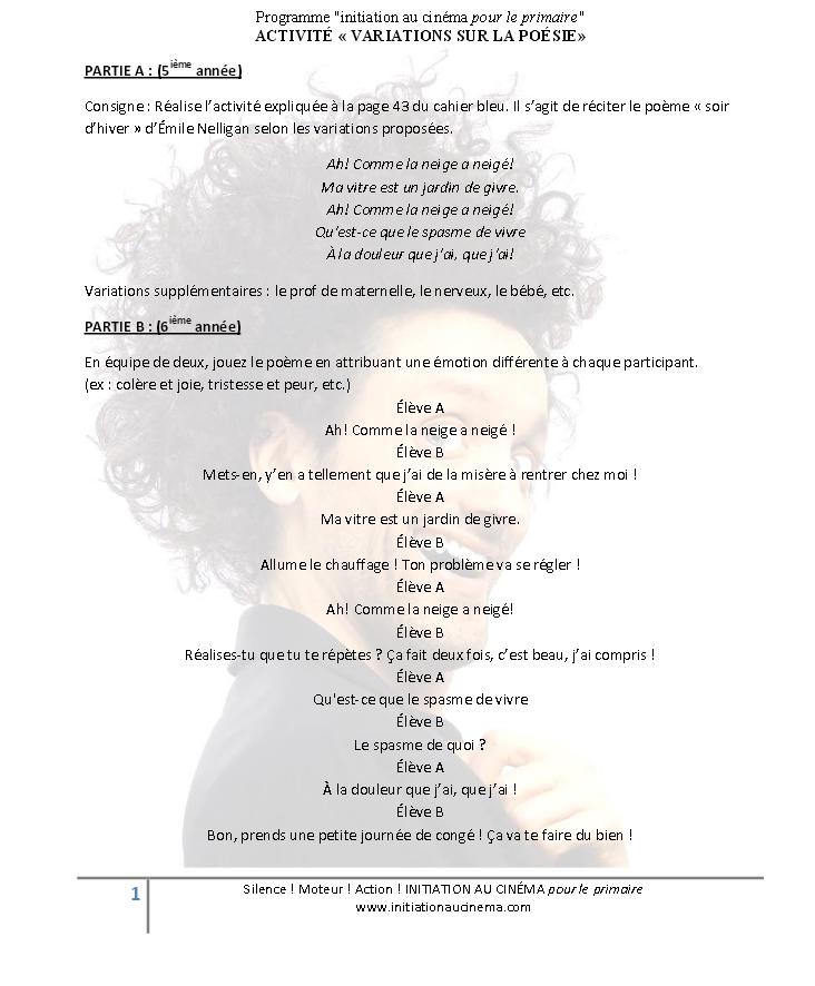 Variations sur la poésie (nouvelle version) Initiation au cinéma