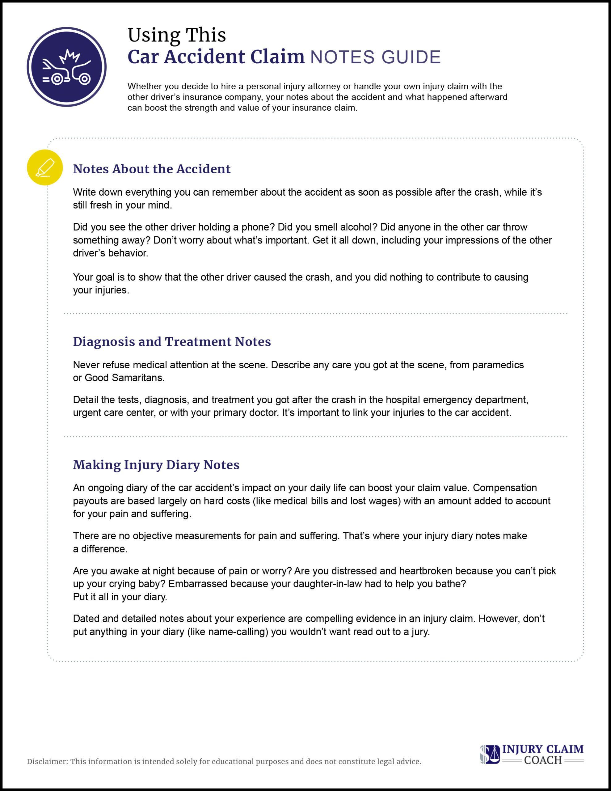 Car Accident Claim Notes Checklist and Guide