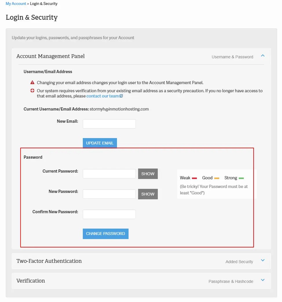 How to Change your AMP Password InMotion Hosting Account