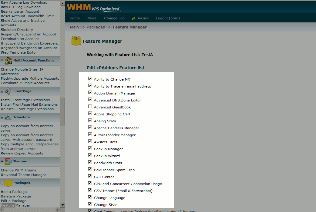 How to Work with Feature Lists in WHM InMotion Hosting