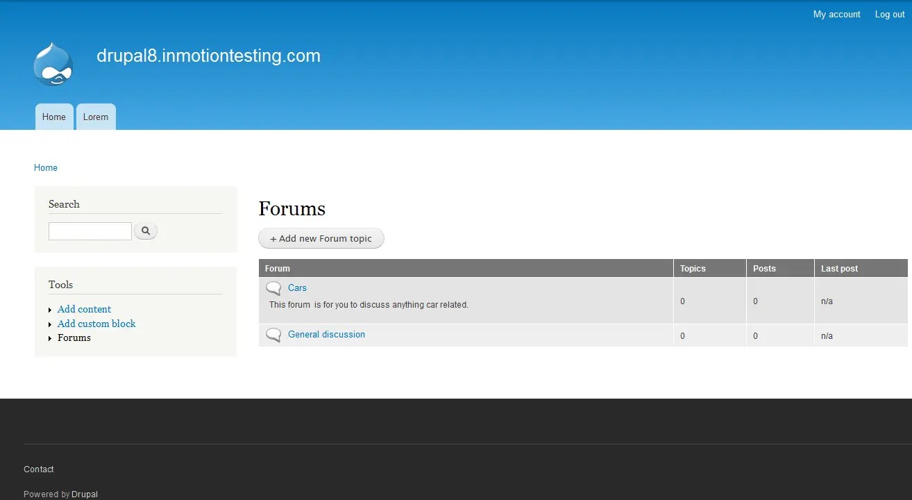 Creating a new forum in Drupal 8 InMotion Hosting