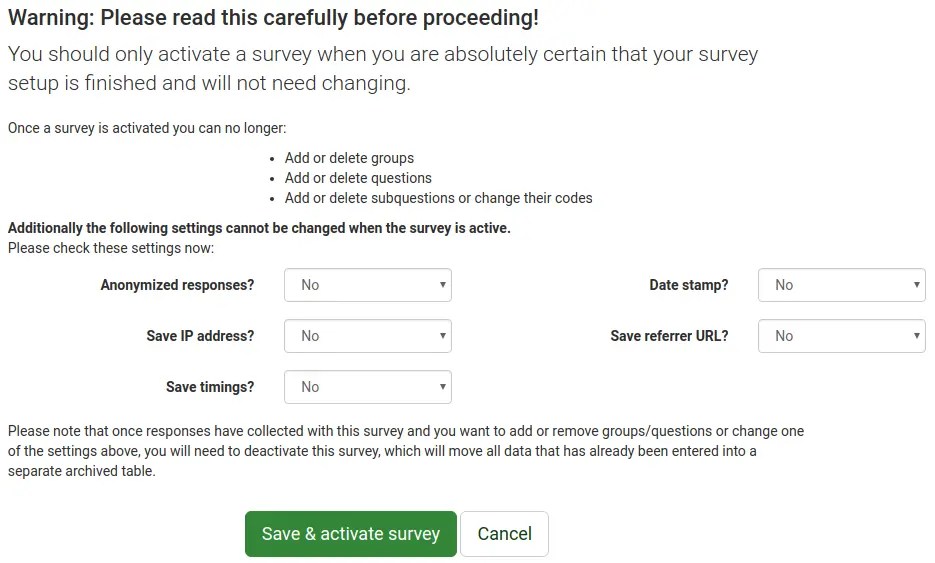 How to Activate/Stop LimeSurvey Survey InMotion Hosting
