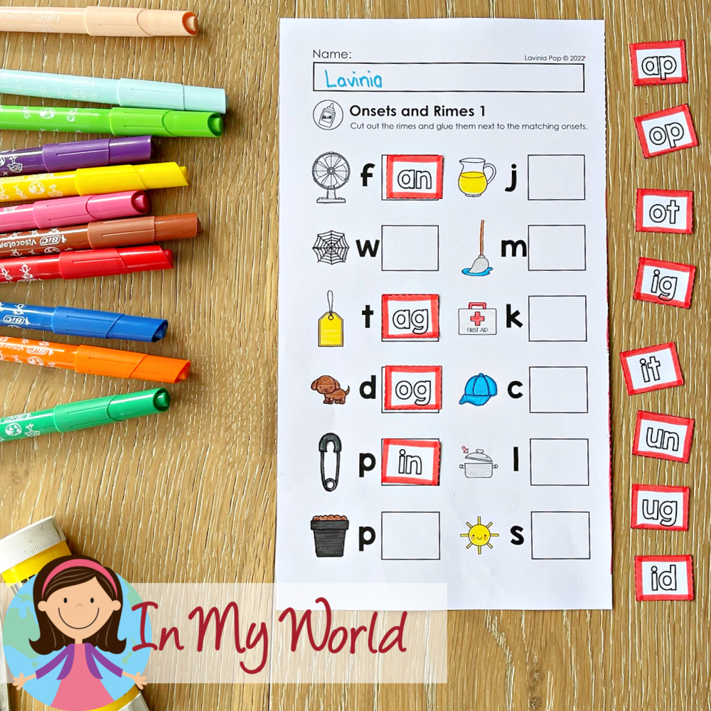 FirstGradeWorksheetsOnsetsRimes In My World