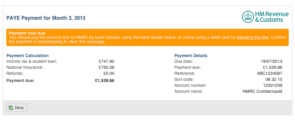 Making PAYE payments to HMRC inniAccounts