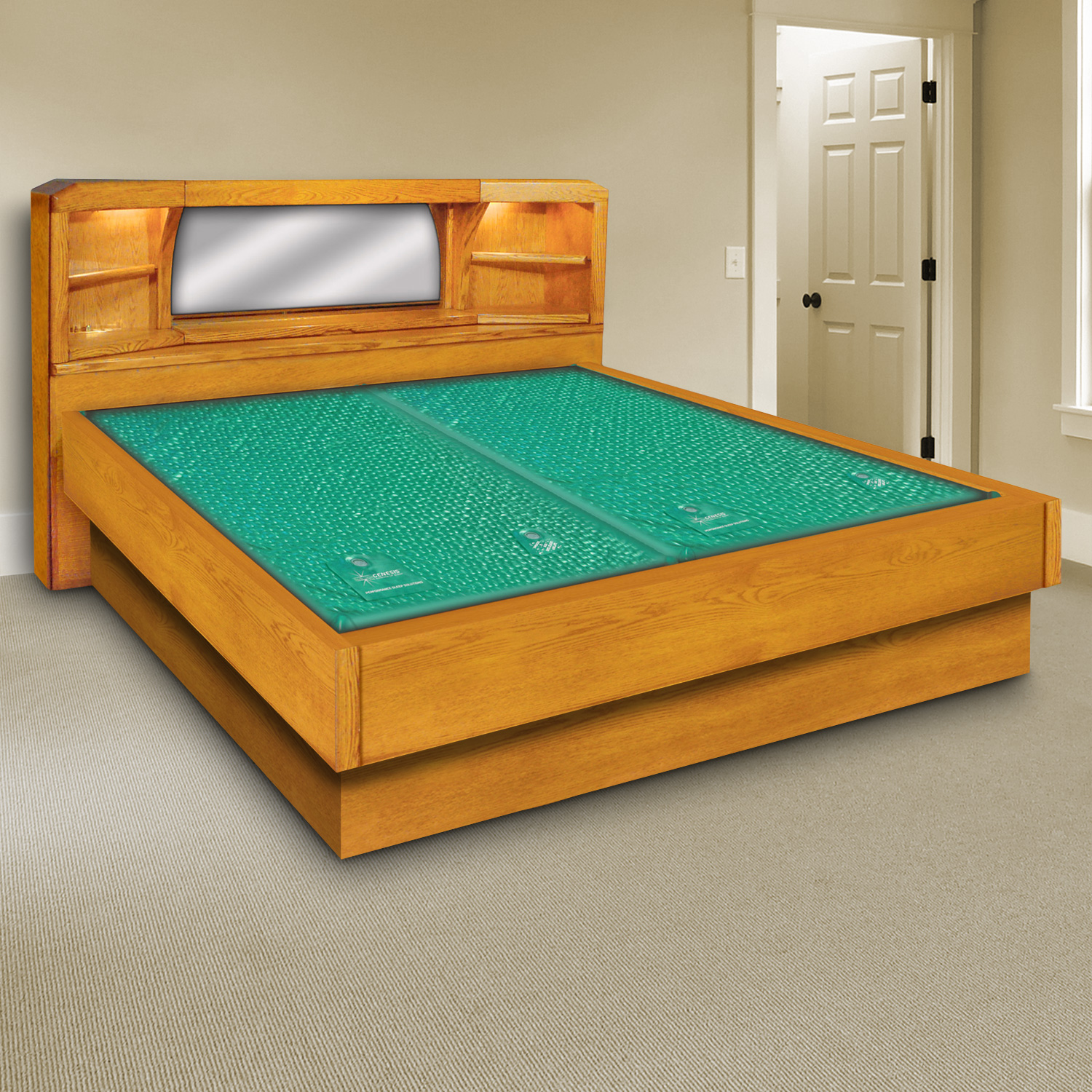 Oak Marathon Waterbed Headboard & Frame Set with Optional Piers InnoMax