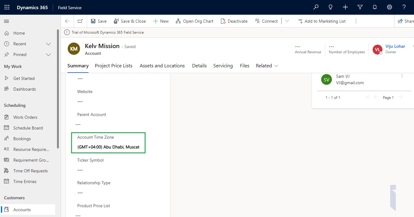 Set Timezone format field based on Account Location in Microsoft