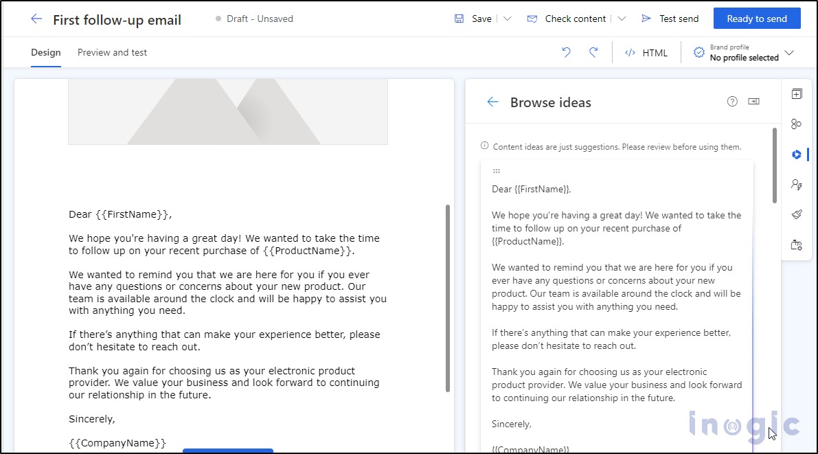 Automatic Email content suggestion using Microsoft 365 Copilot