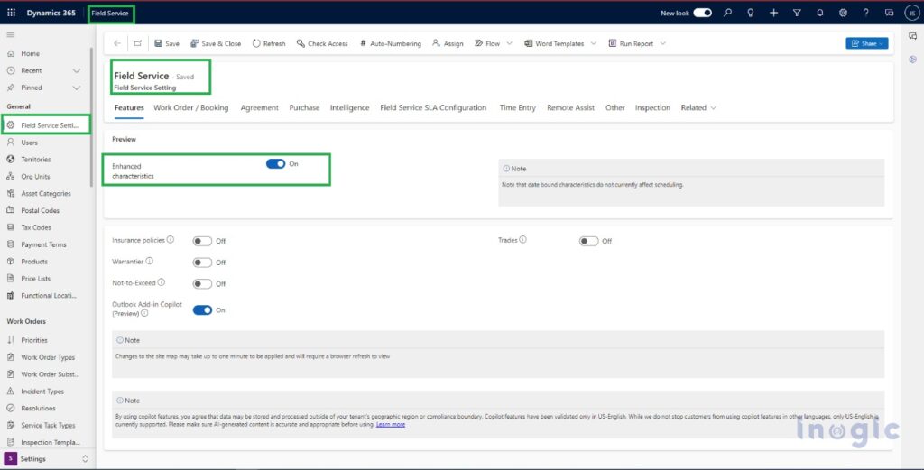 Enhanced characteristics Setting with Dynamics 365 Field Service