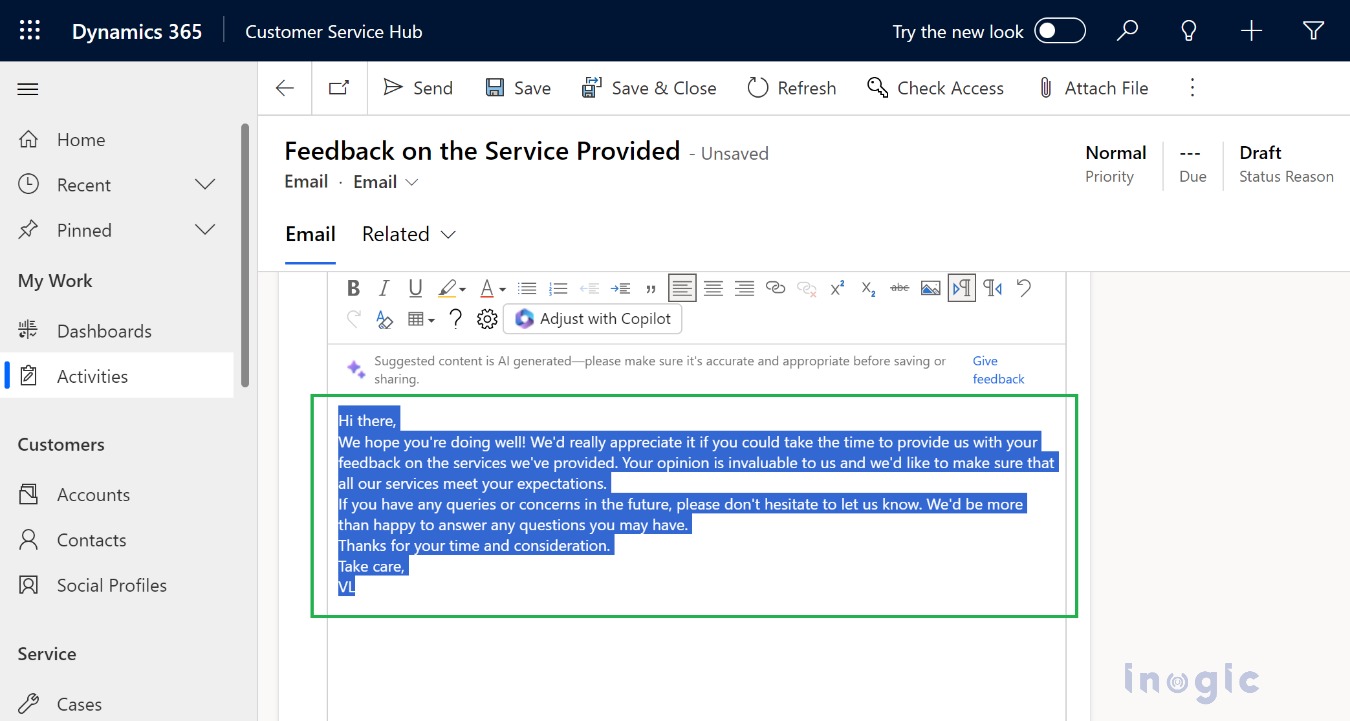 Activate Copilot in the Email Rich Text Editor for Dynamics 365 CRM