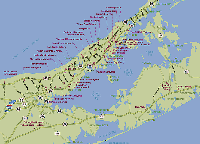 Wineries North Fork Long Island Map Cities And Towns Map