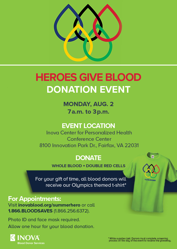 Heroes Give Blood Donation Event August 2, 2021 Inova Blood Donor