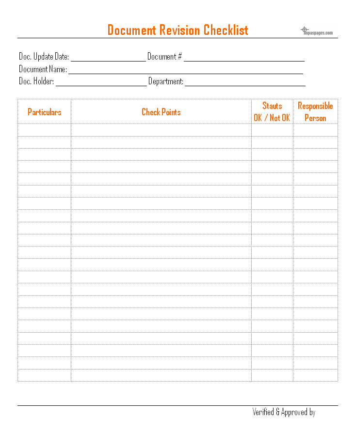 Document Revision Checklist Format