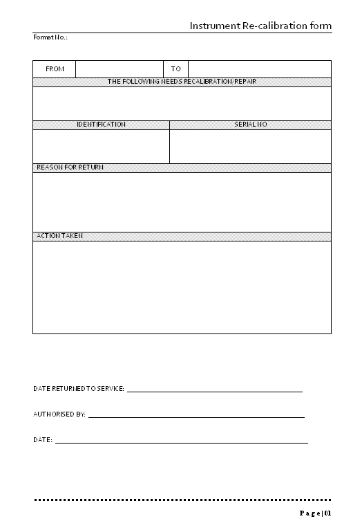 Instrument Re calibration form
