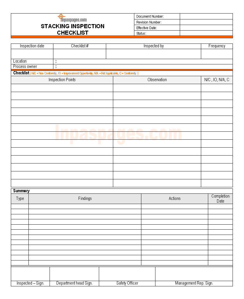Material stacking Inspection