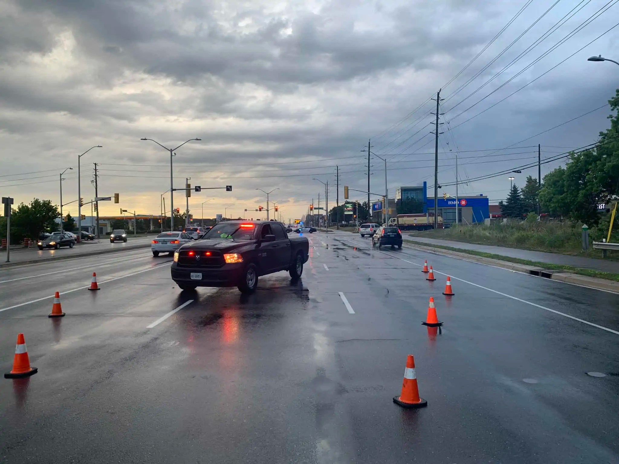 Collision involving police cruiser shuts down major Oakville