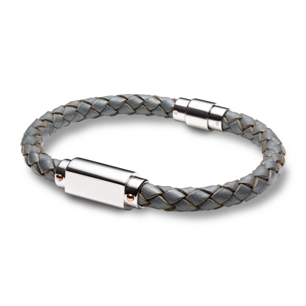 Men's Personalised Grey Leather ID Bracelet