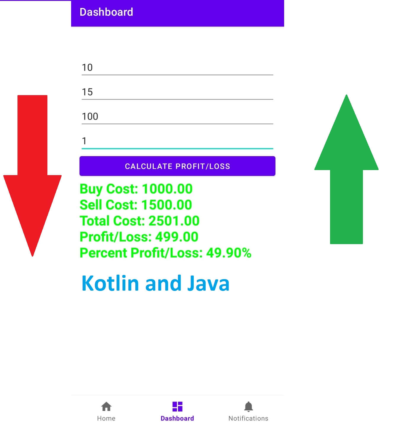 Kotlin + Java Android Code Stock Profit Loss Calculate [Full Source
