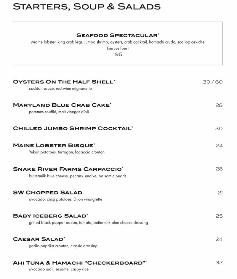Menu for SW Steakhouse (3131 Las Vegas Boulevard South Las Vegas NV, 89109)